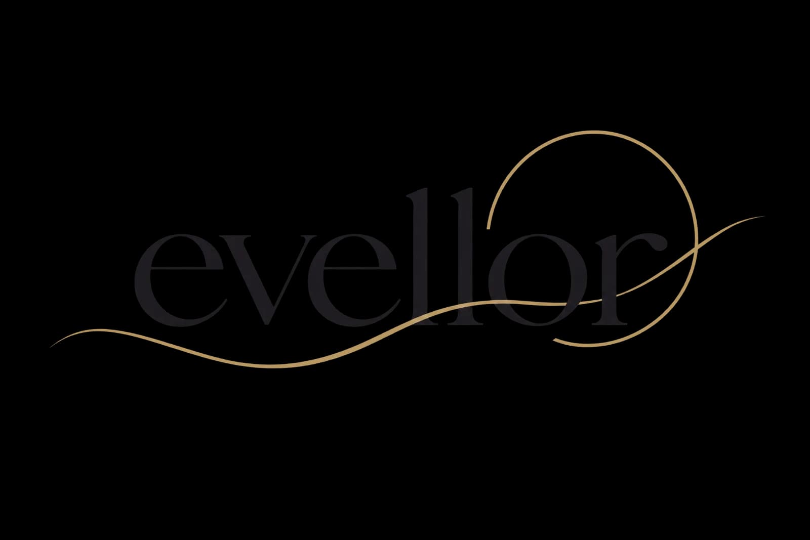 Evellor — serif wordmark with gold flourish